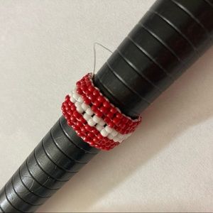 Red and White Beaded Ring